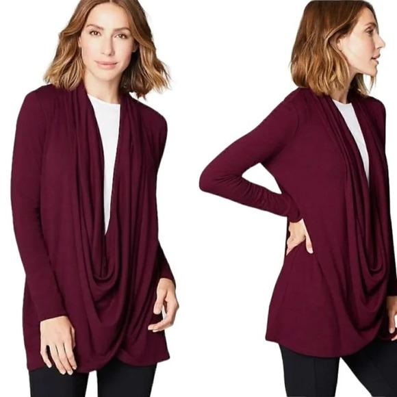 NEW J Jill Pure Jill Two Way Open Cardigan Sweater Women XS Stretch Bordeaux Red - Picture 1 of 9